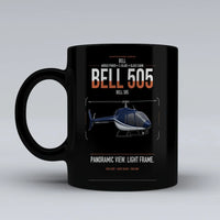 Thumbnail for Bell 505 design on black ceramic mug, double-side print