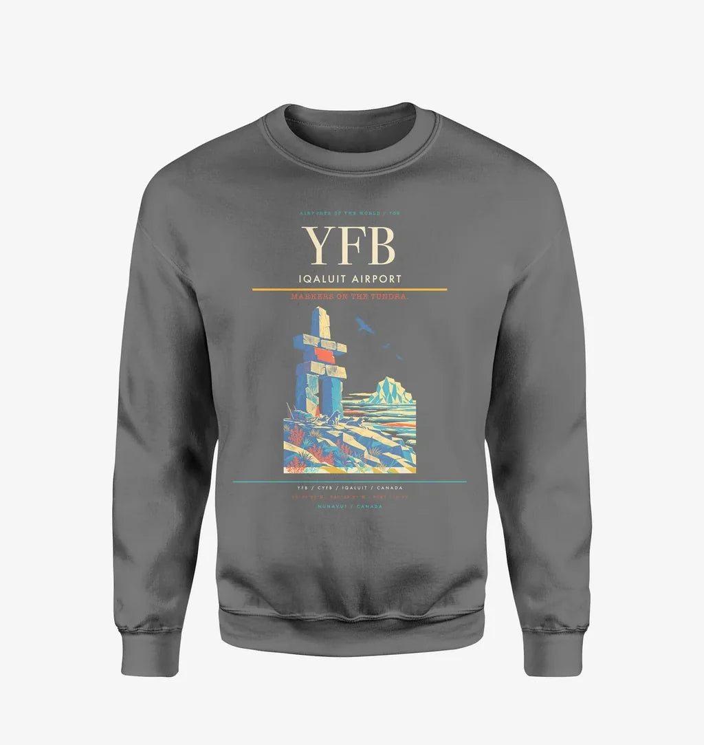 Iqaluit Airport (YFB) design on gray sweatshirt