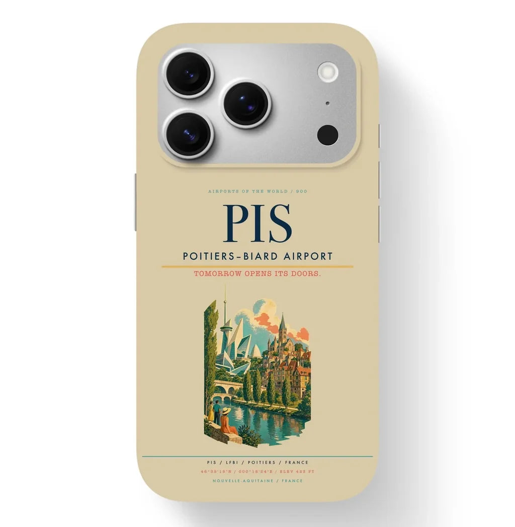 Poitiers Airport (PIS) design on beige iPhone 17 Pro MagSafe case