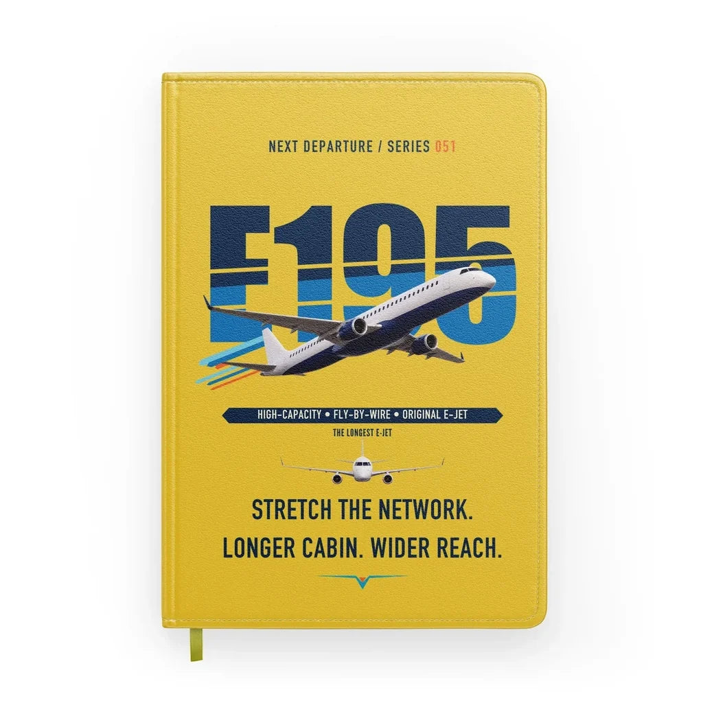Embraer E195 design on yellow notebook
