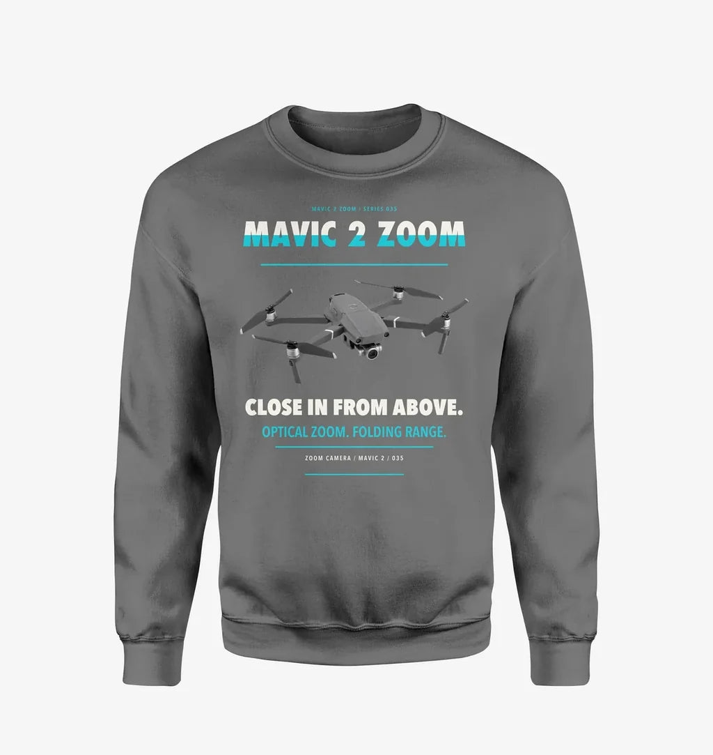 DJI Mavic 2 Zoom design on gray sweatshirt