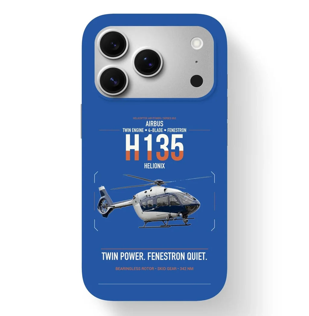 Airbus H135 design on blue magsafe iphone case, for iPhone 17 Pro