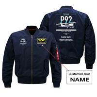 Thumbnail for Tecnam P92 Echo MkII design on blue+name bomber jacket, double-side print