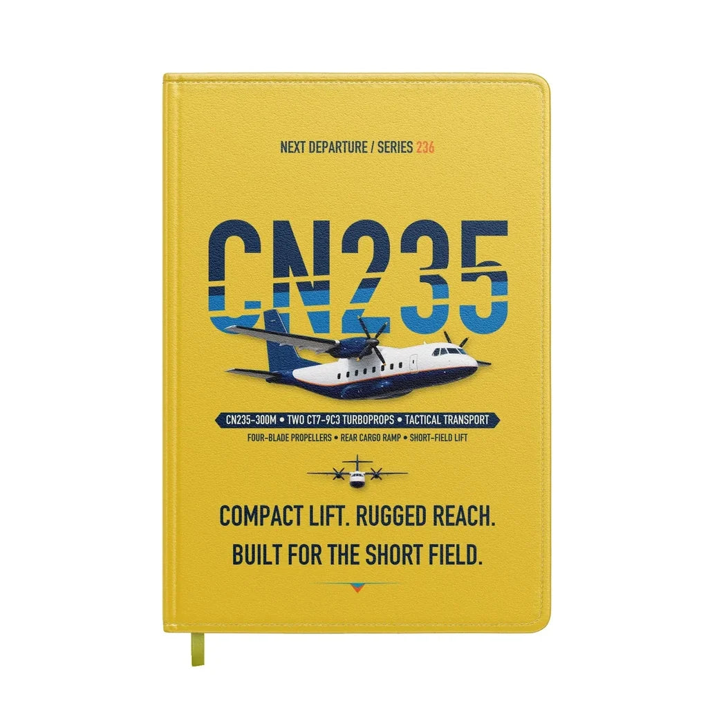 Airbus CN235-300M design on yellow notebook