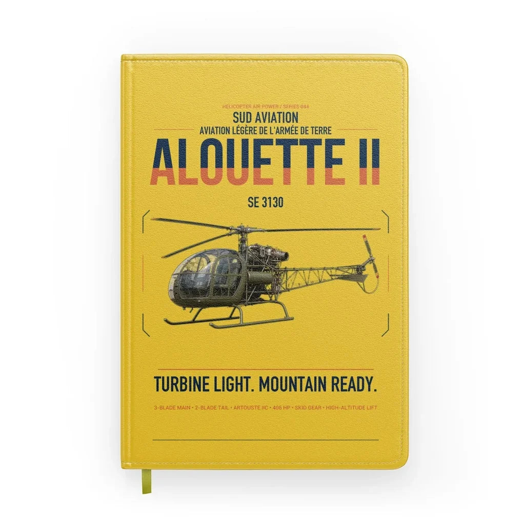Sud Aviation SE 3130 Alouette II design on yellow notebook