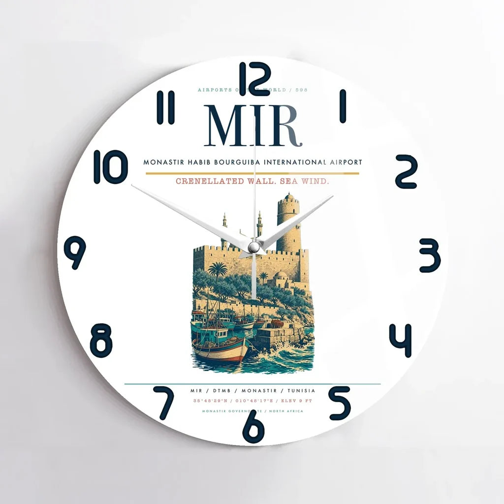 Monastir Habib Bourguiba International Airport (MIR) design on white no frame wall clock
