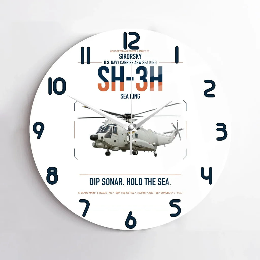 Sikorsky SH-3H Sea King design on white no frame wall clock