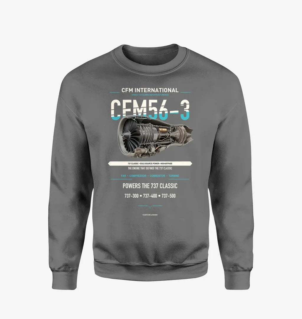 CFM56-3 design on gray sweatshirt