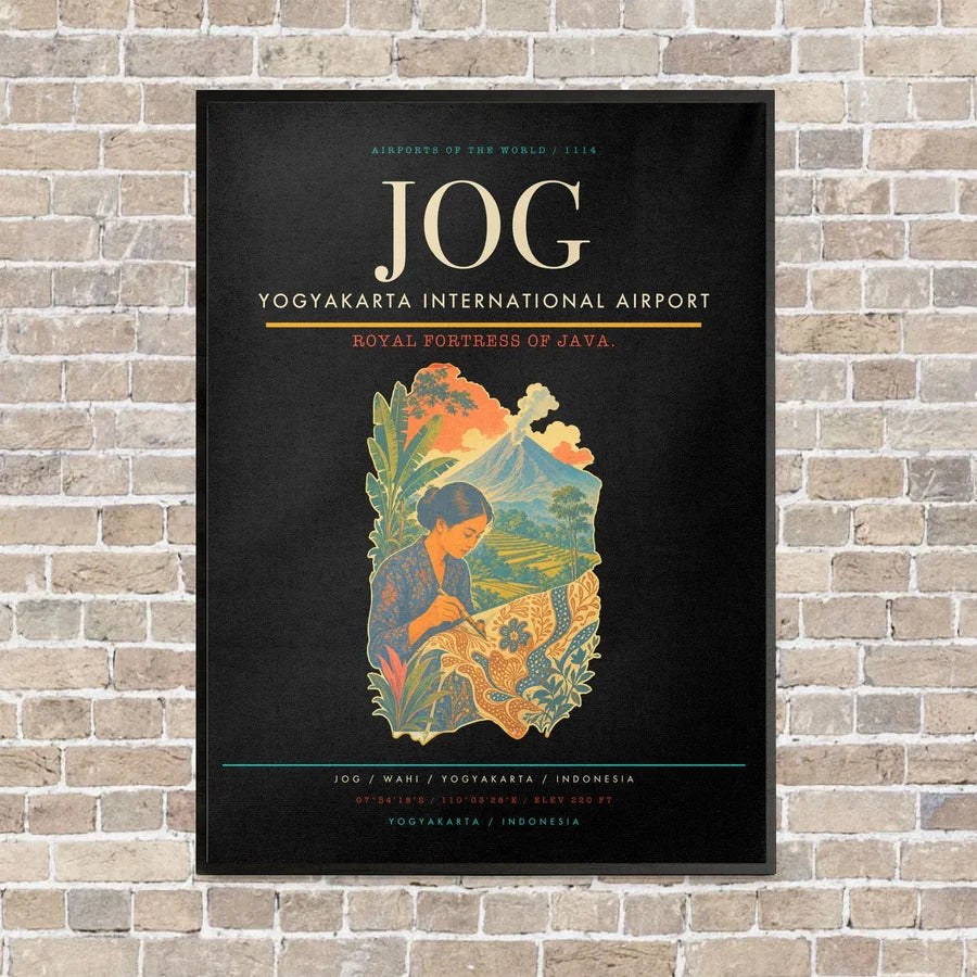 Yogyakarta International Airport JOG vertical canvas print - framed - black background