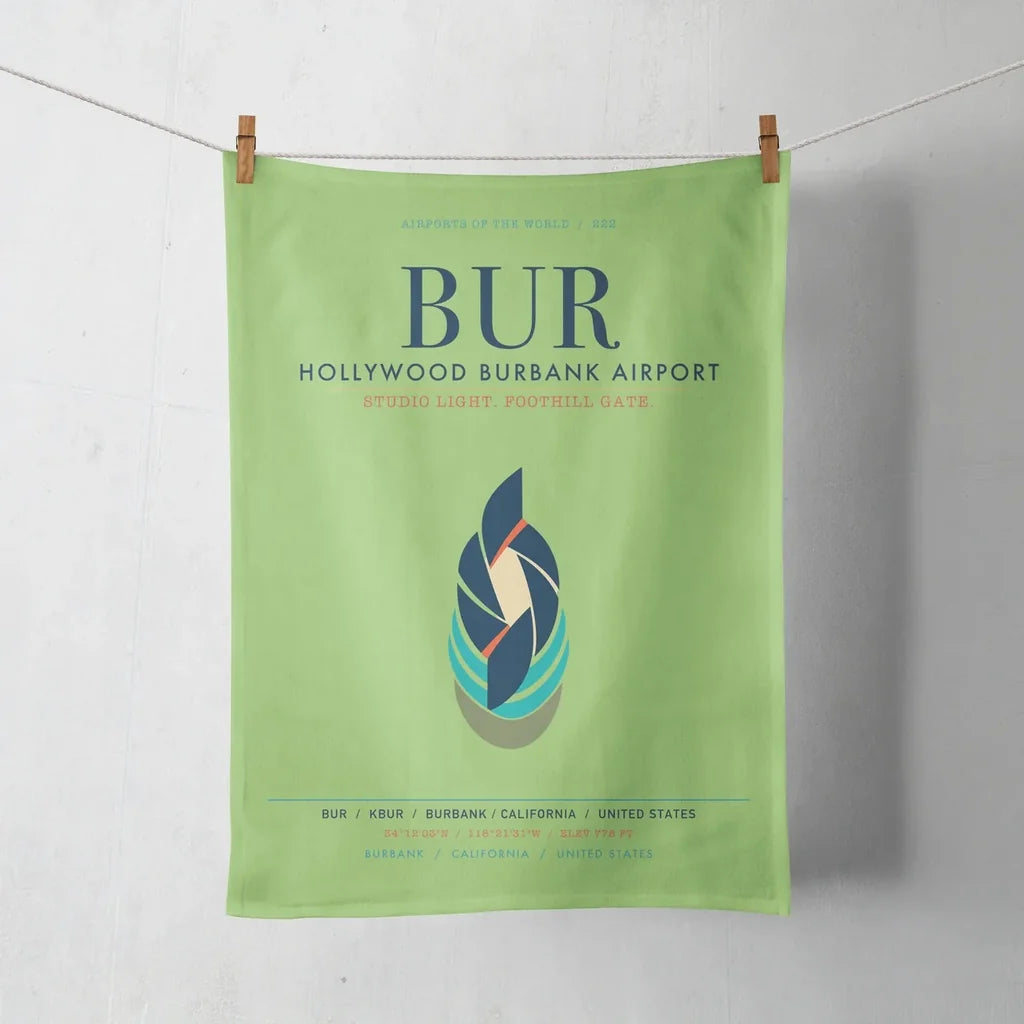 Hollywood Burbank Airport (BUR) design on light green towel