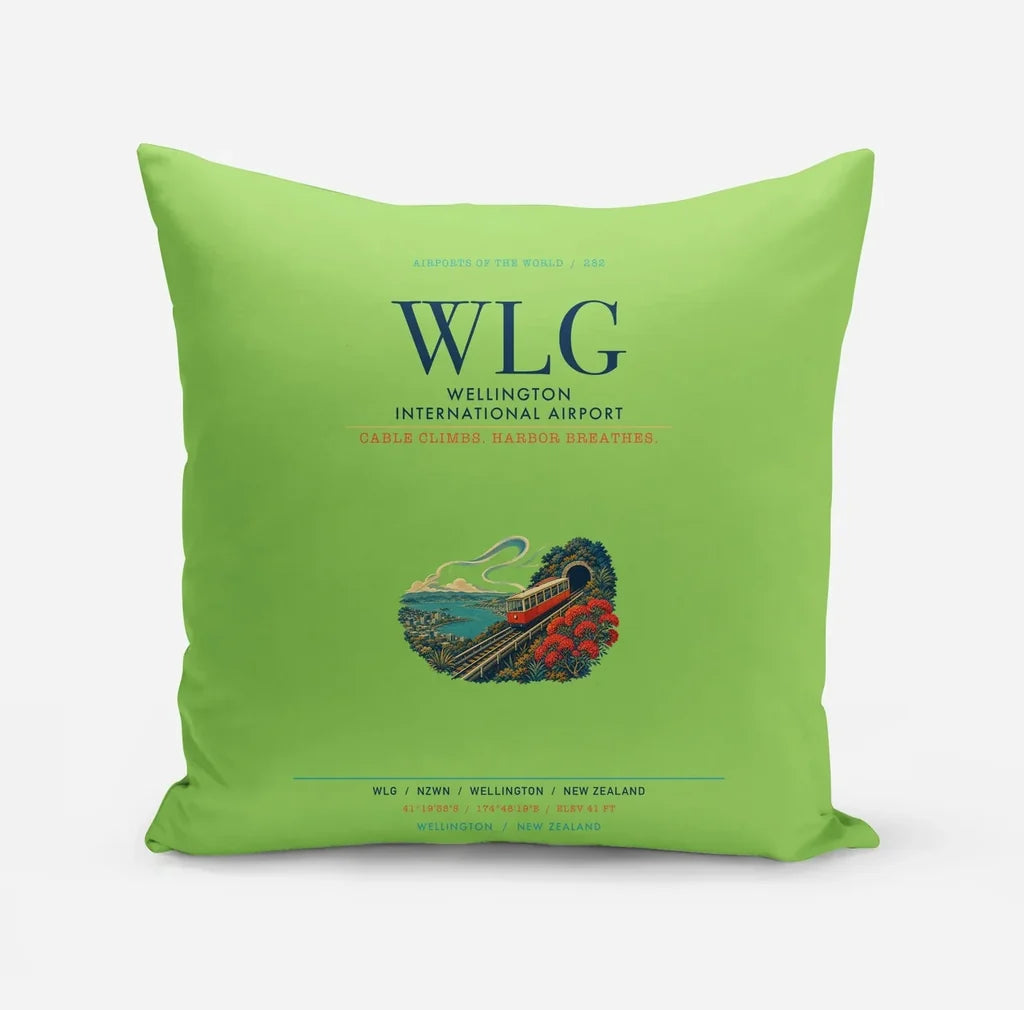 Wellington International Airport (WLG) design on light green pillow