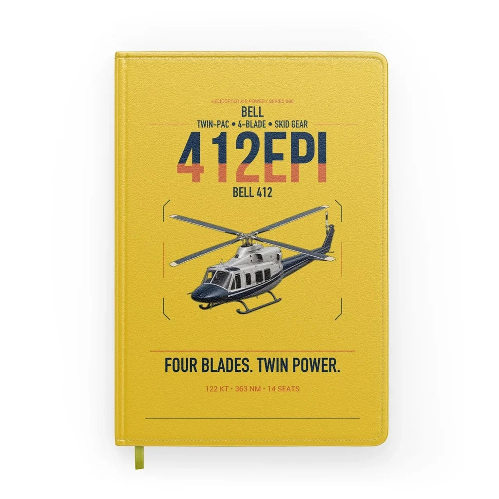 Bell 412EPI design on yellow notebook