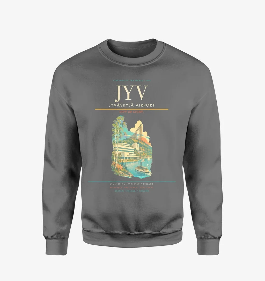 Jyväskylä Airport (JYV) design on gray sweatshirt