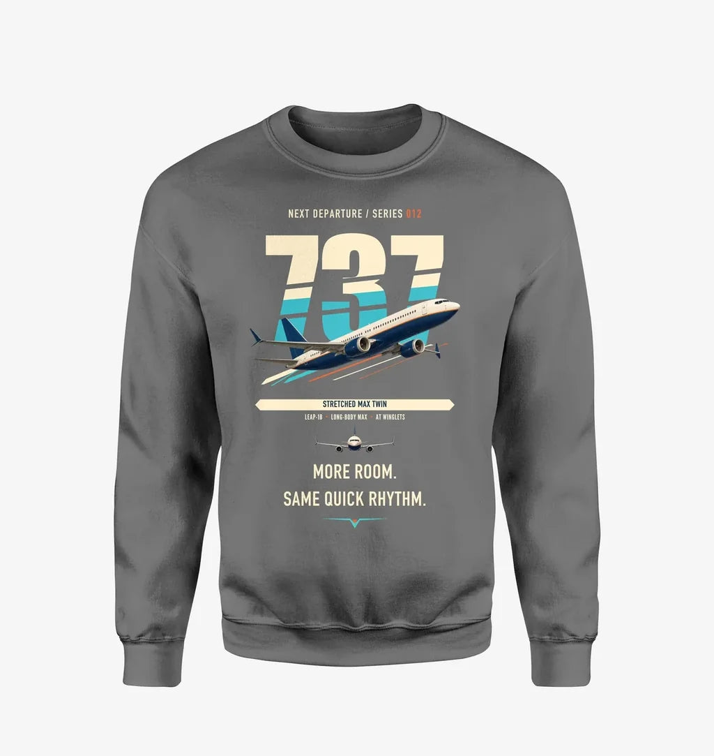 Boeing 737 MAX 9 design on gray sweatshirt