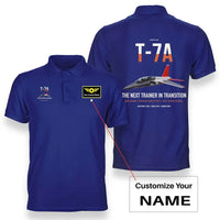 Thumbnail for T-7A Red Hawk design on blue+name double-side polo t-shirt, double-side print