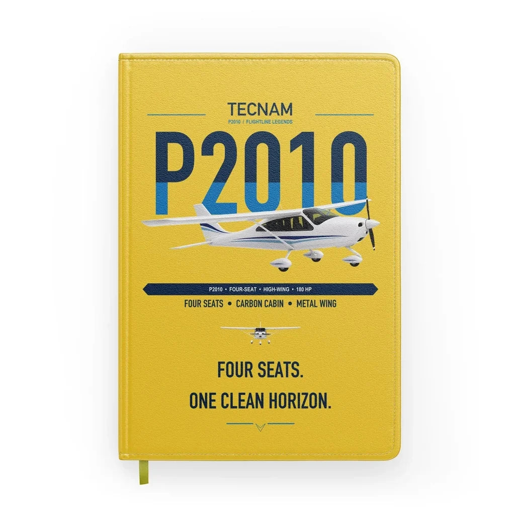 Tecnam P2010 design on yellow notebook
