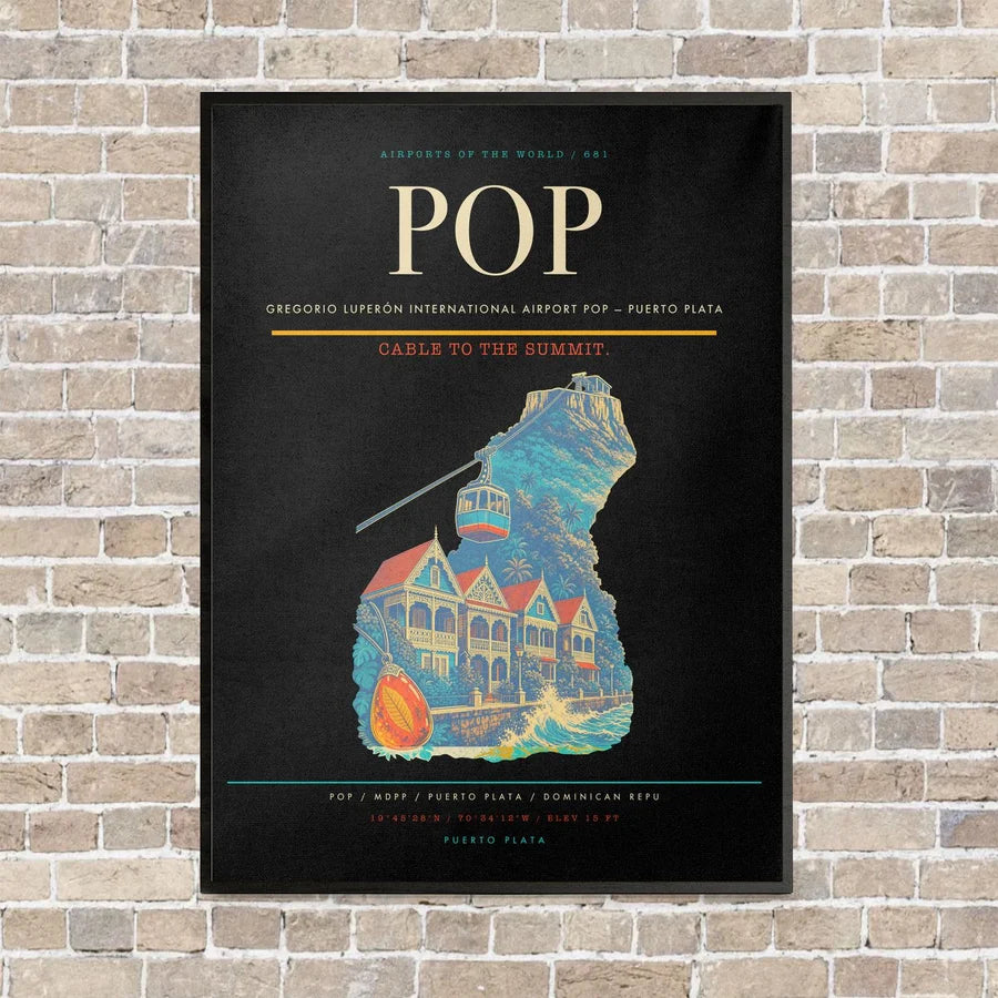 Gregorio Luperón International Airport POP — Puerto Plata vertical canvas print - framed - black background