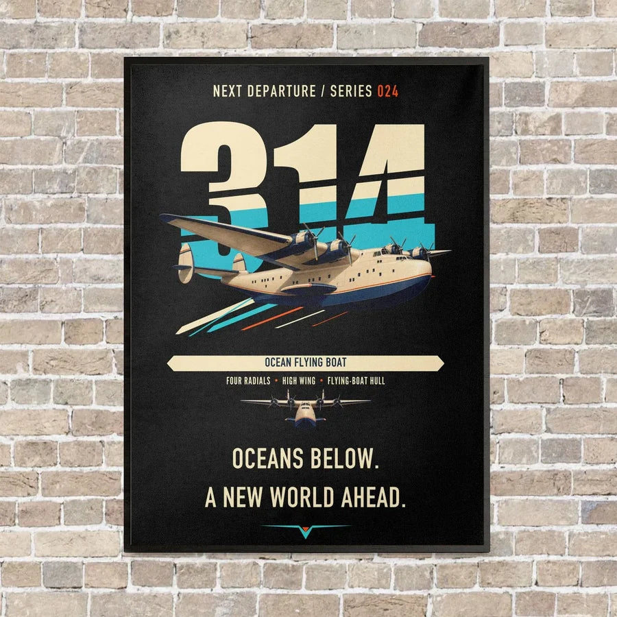 Boeing 314 Clipper vertical canvas print - framed - black background