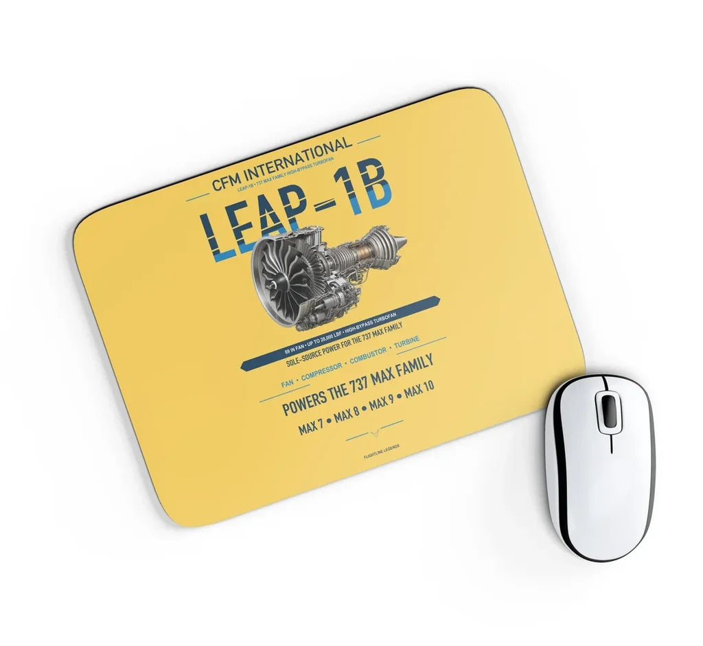 CFM LEAP-1B design on yellow rectangle mouse pad