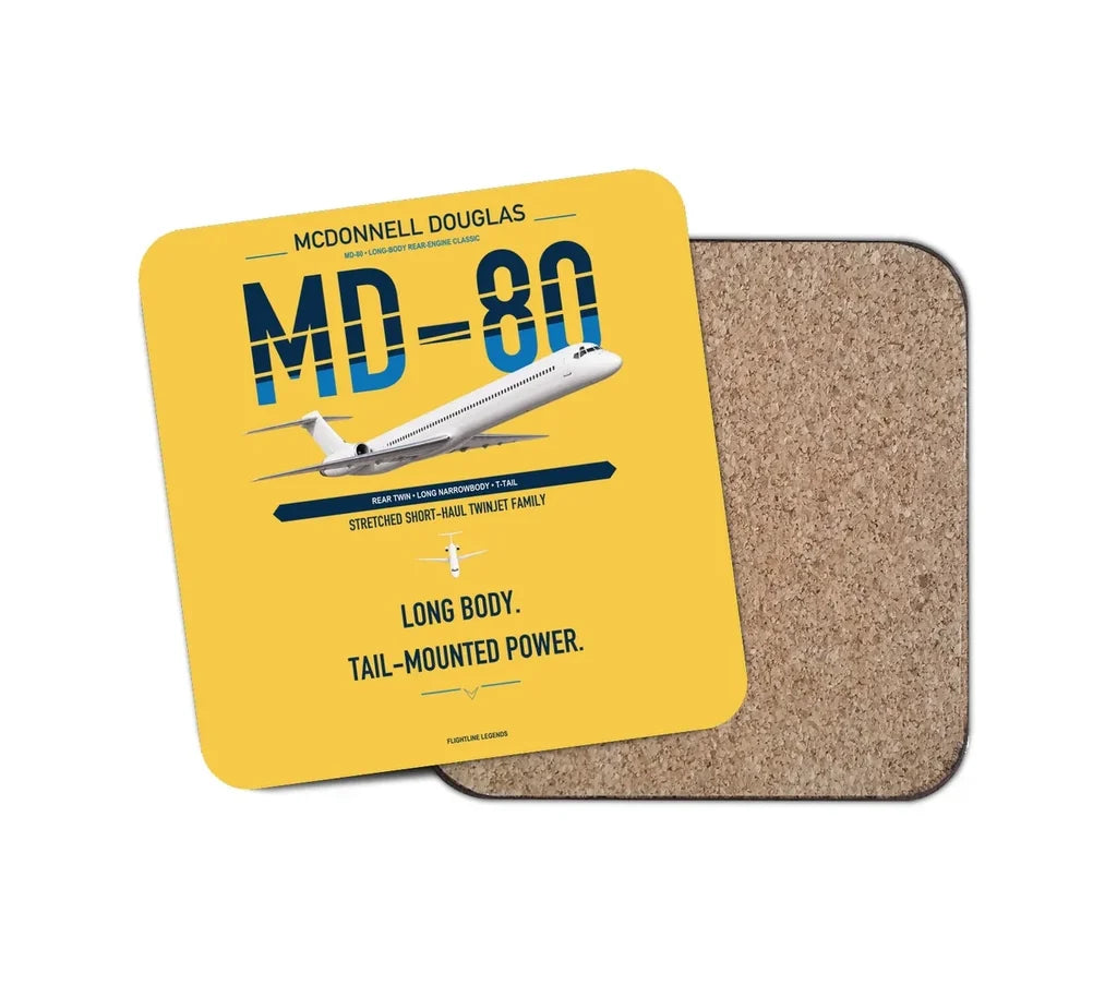 McDonnell Douglas MD-80 design on yellow 1 piece coaster