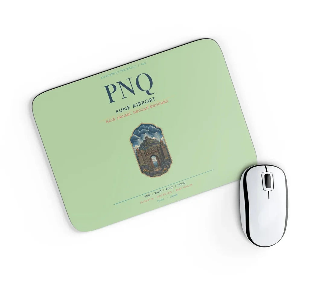 Pune Airport (PNQ) design on light green rectangle mouse pad