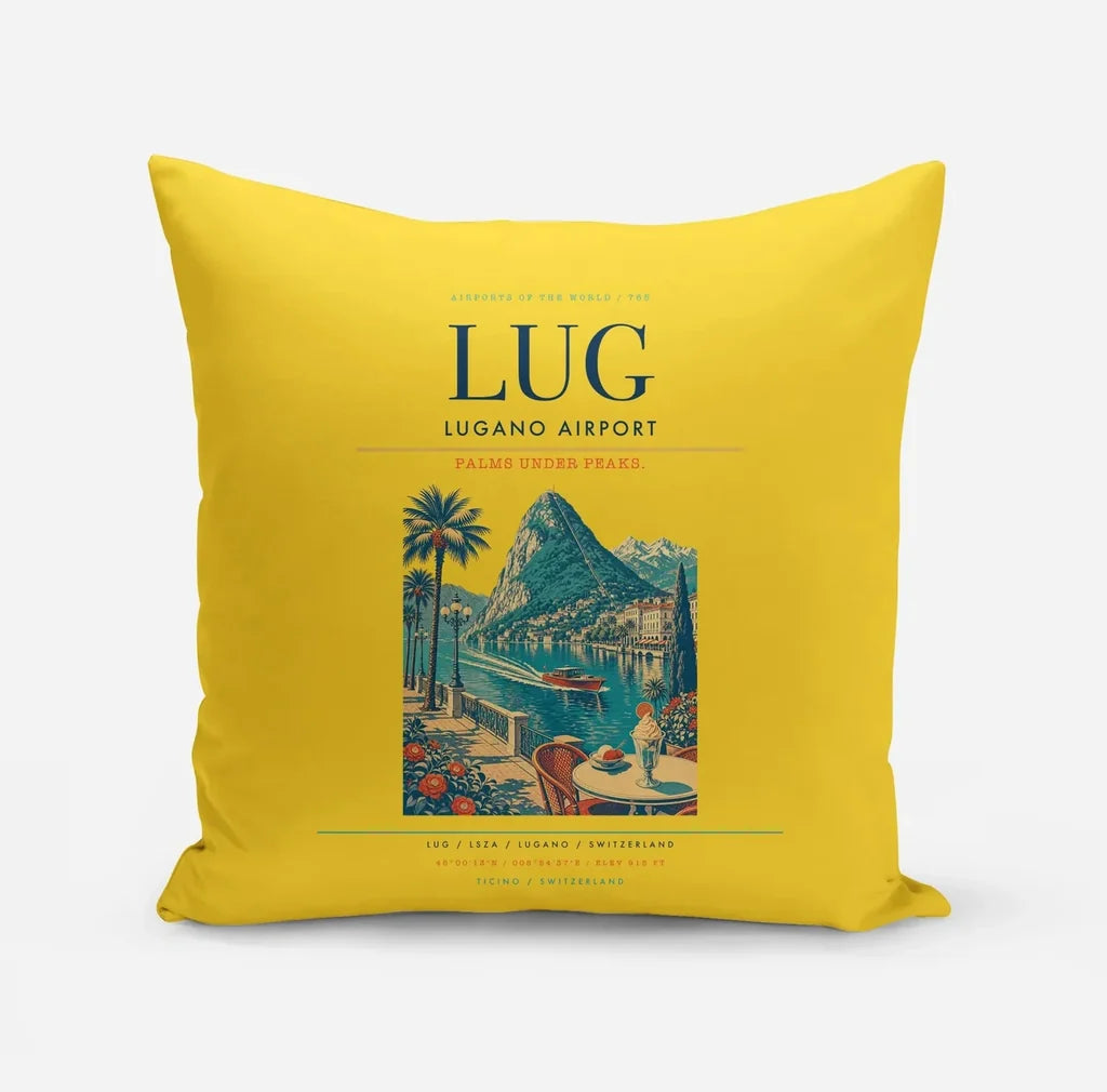 Lugano Airport (LUG) design on yellow pillow