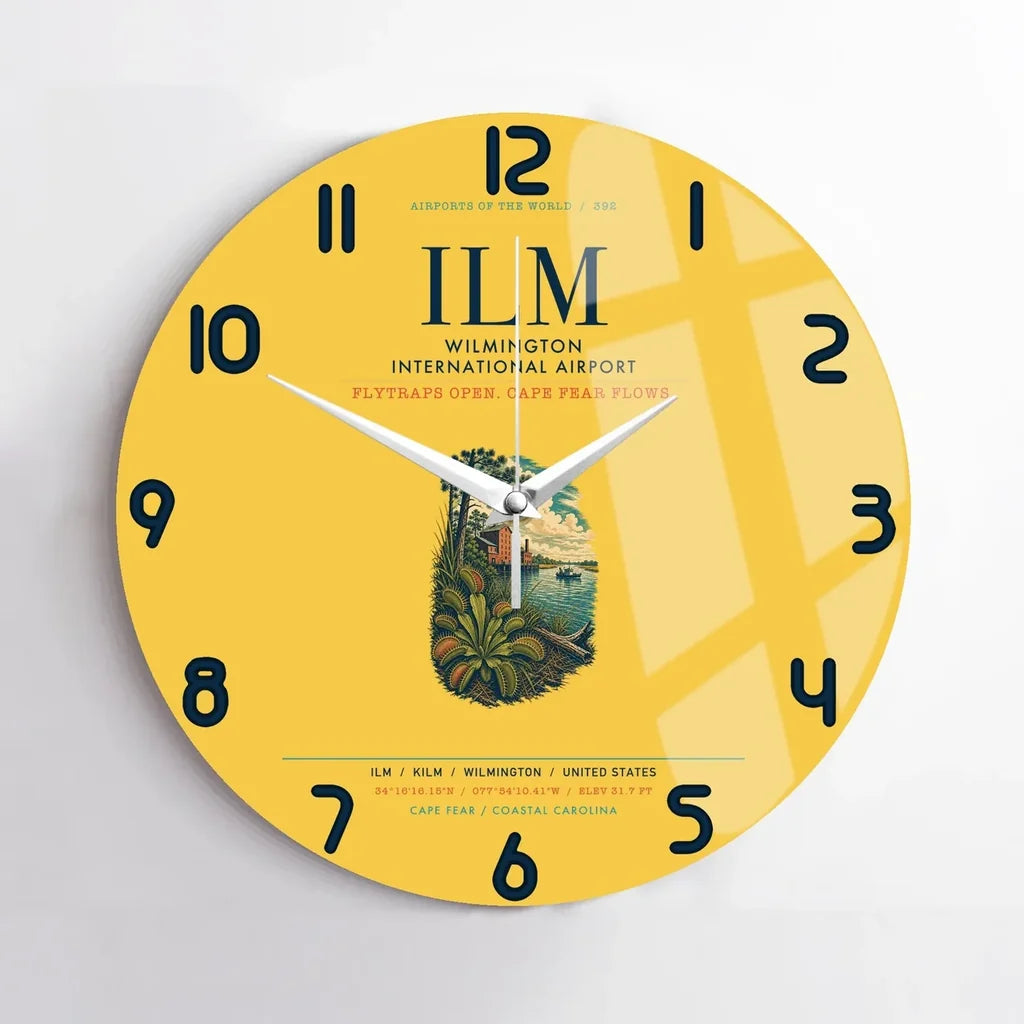 Wilmington International Airport (ILM) design on yellow no frame wall clock