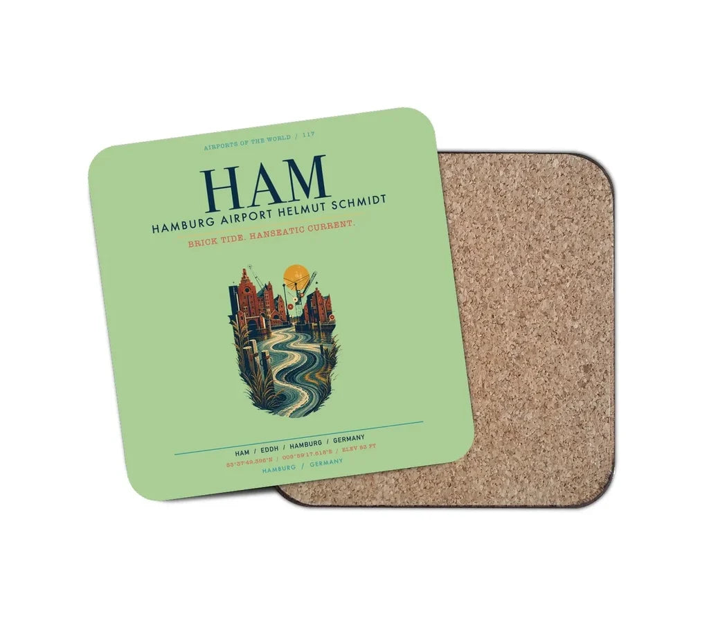Hamburg Airport Helmut Schmidt (HAM) design on light green 1 piece coaster