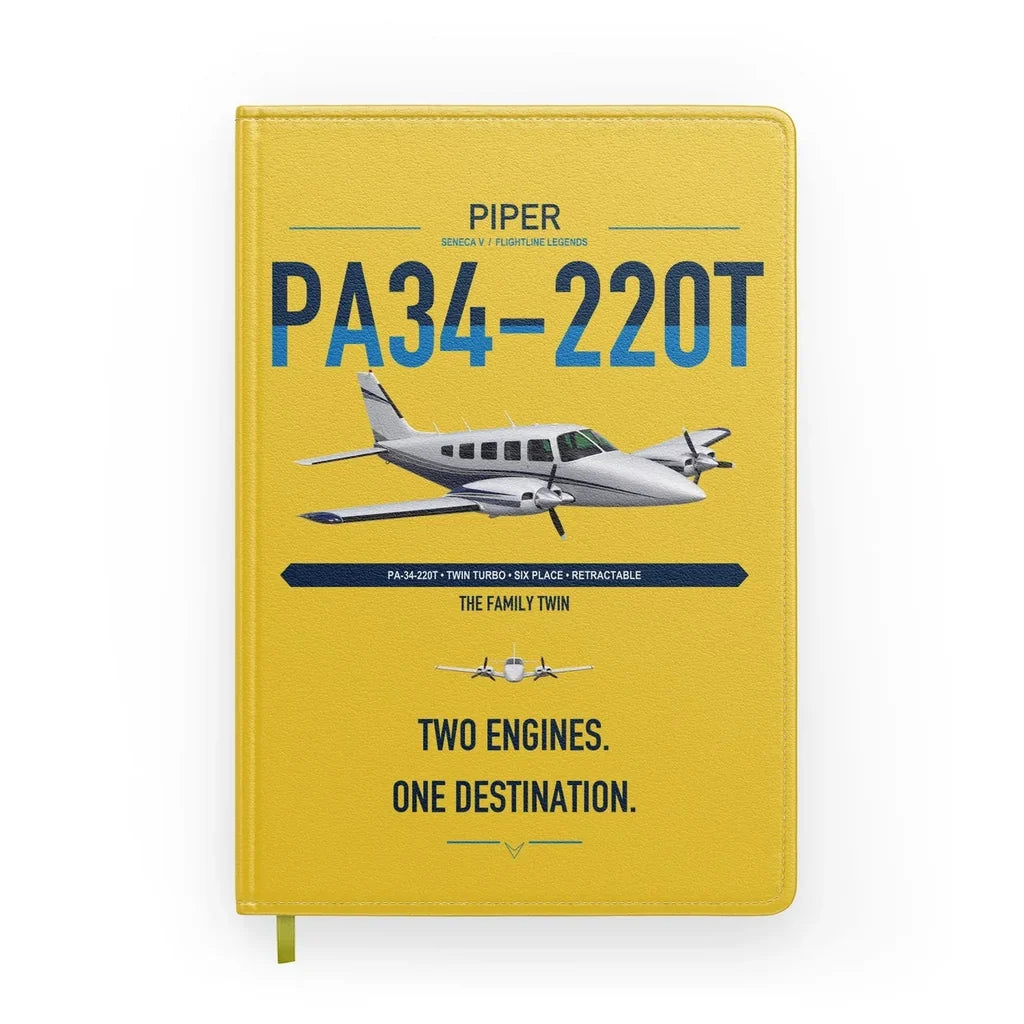 Piper PA-34-220T Seneca V design on yellow notebook
