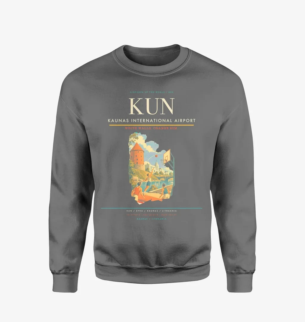 Kaunas International Airport (KUN) design on gray sweatshirt