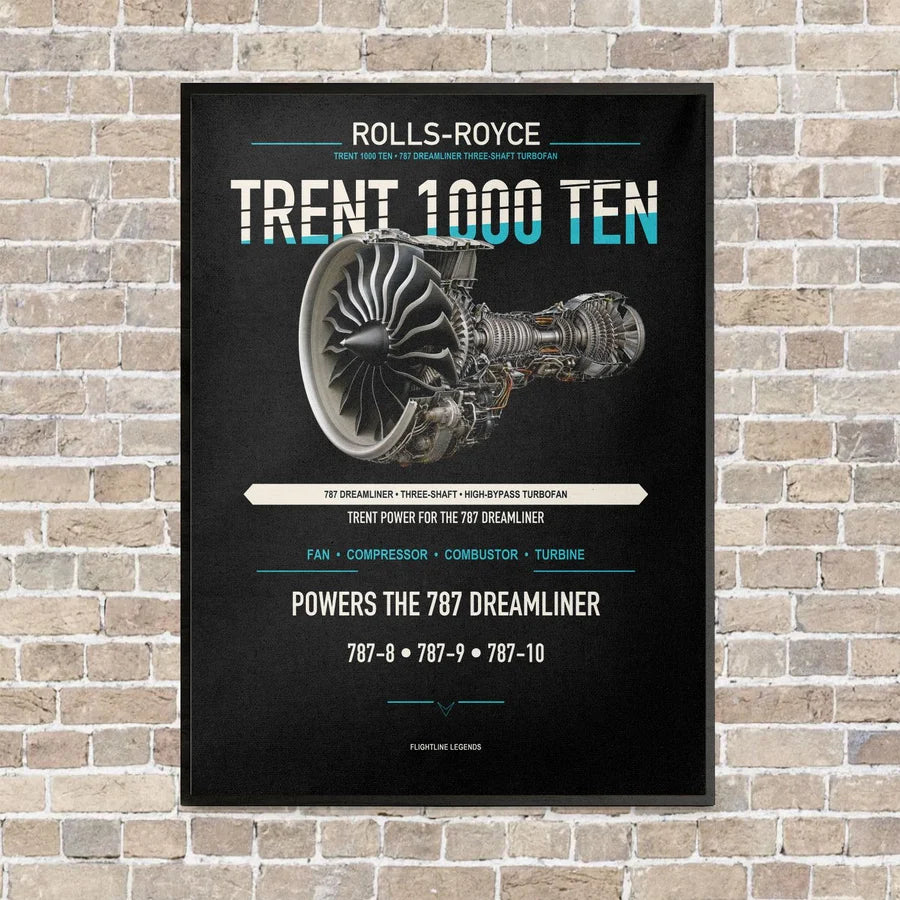 TRENT 1000 TEN vertical canvas print - framed - black background