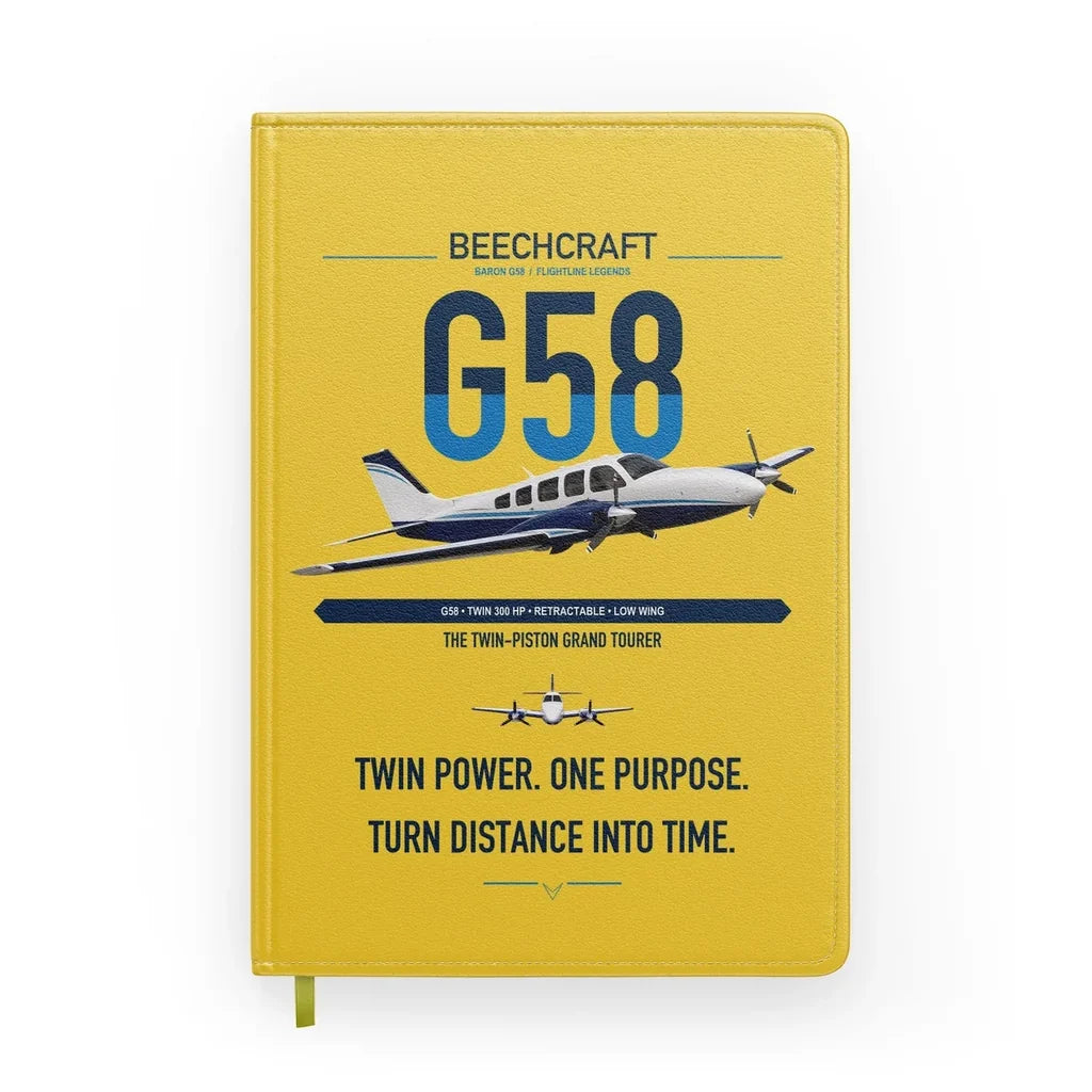Beechcraft Baron G58 design on yellow notebook