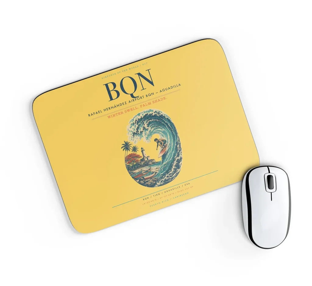 Rafael Hernández Airport (BQN) design on yellow rectangle mouse pad