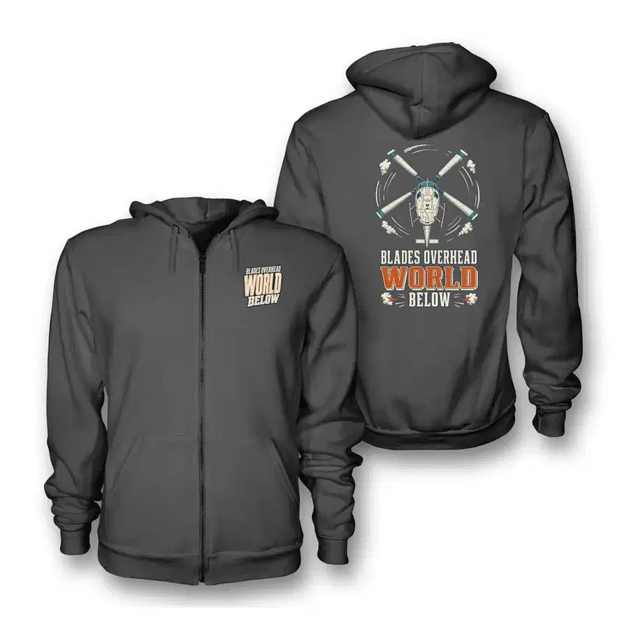 SIGNAL 209 - Blades Overhead World Below - Zipped Hoodie design on dark gray zipped hoodie