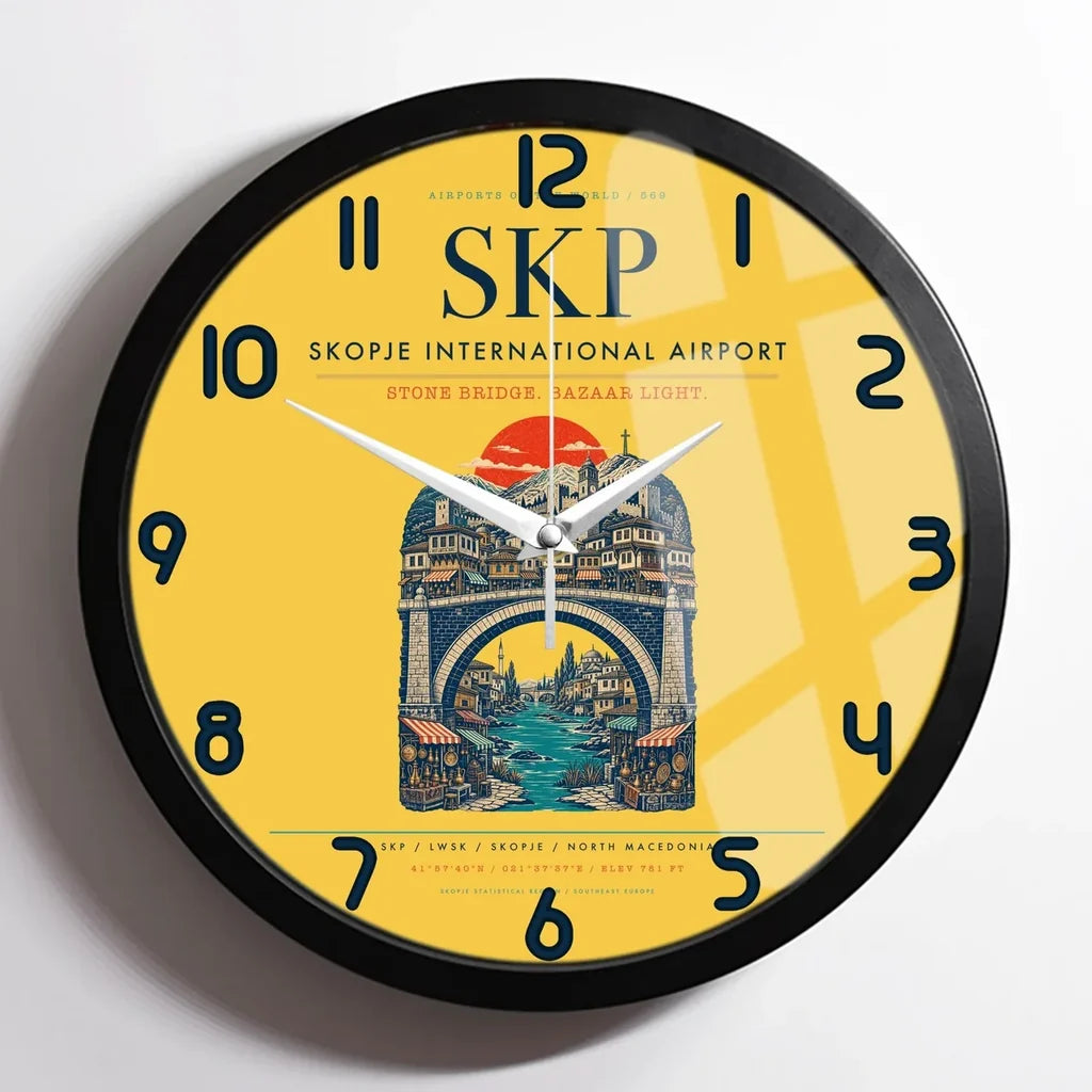 Skopje International Airport SKP Wall-Clock Framed - Yellow