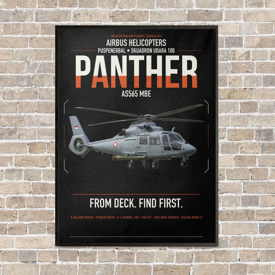 Airbus Helicopters AS565 MBe Panther vertical canvas print - framed - black background