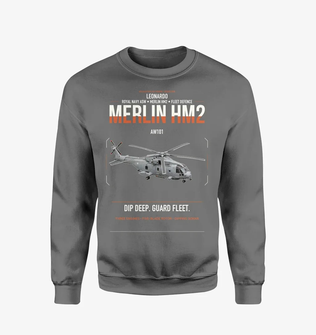 Leonardo AW101 Merlin HM2 design on gray sweatshirt