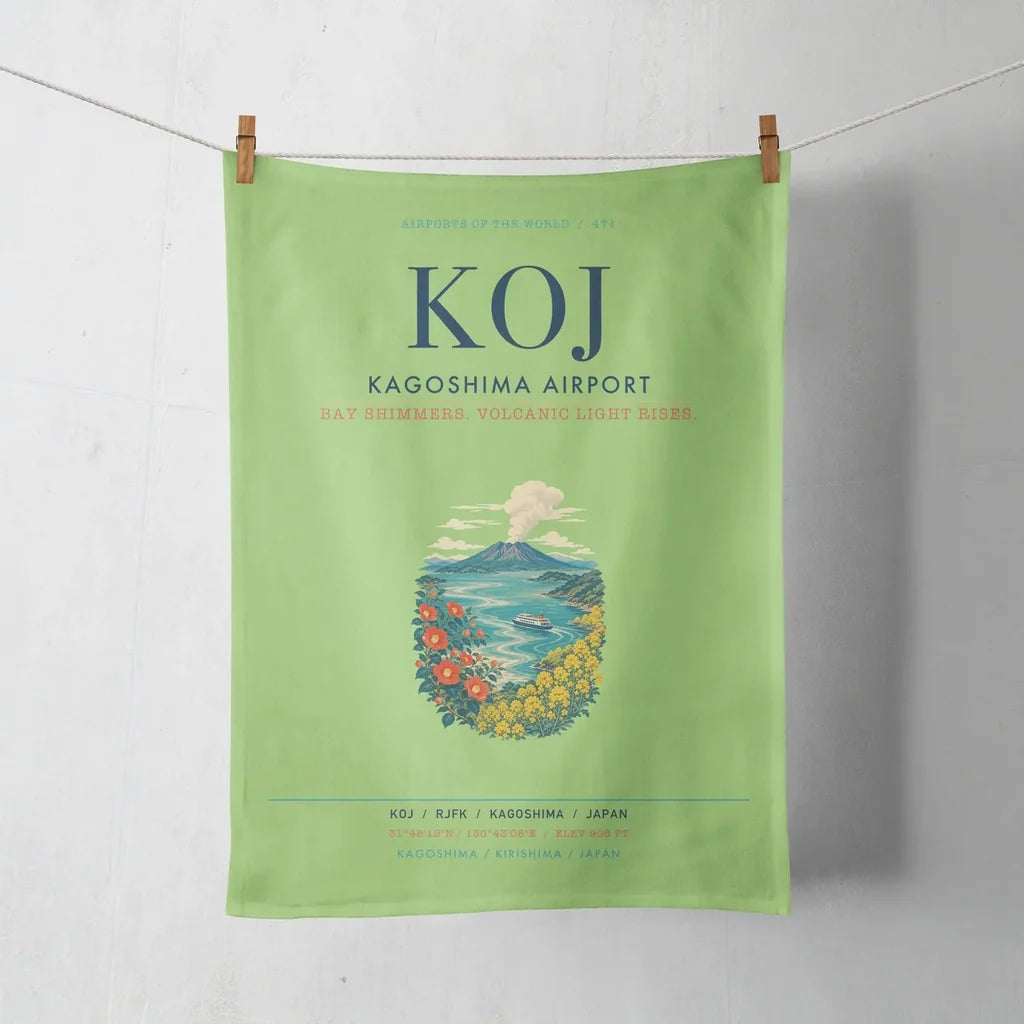 Kagoshima Airport (KOJ) design on light green towel