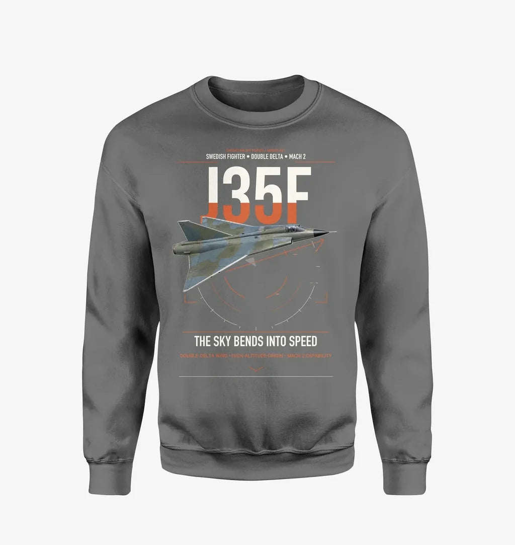 Saab J 35F Draken design on gray sweatshirt