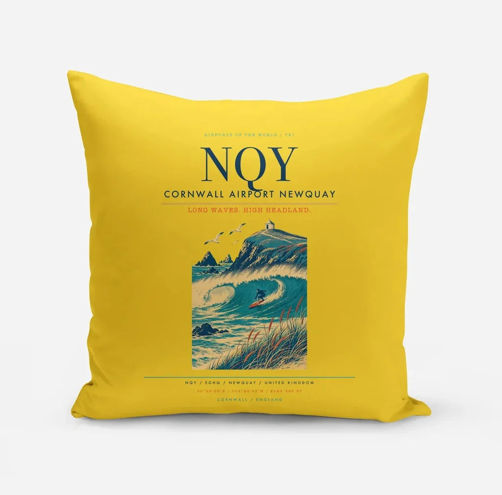 Cornwall Airport Newquay (NQY) design on yellow pillow