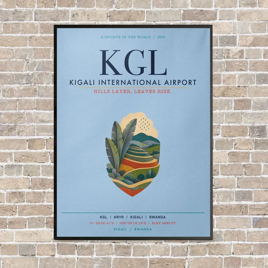 Kigali International Airport KGL vertical canvas print - framed - light blue background