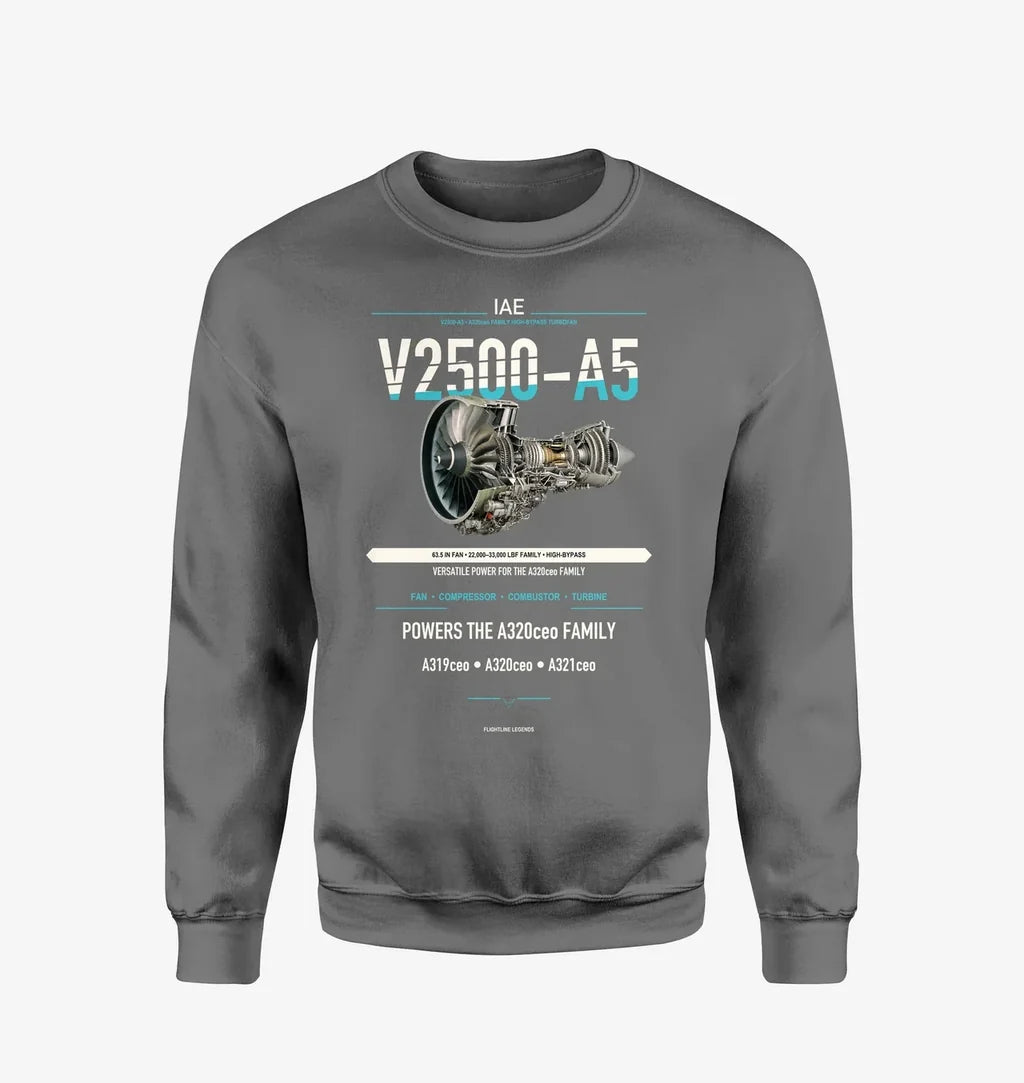 V2500-A5 design on gray sweatshirt