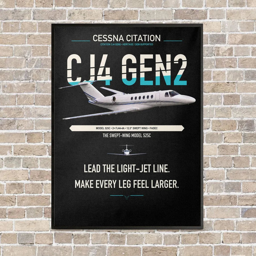 Cessna Citation CJ4 Gen2 vertical canvas print - framed - black background
