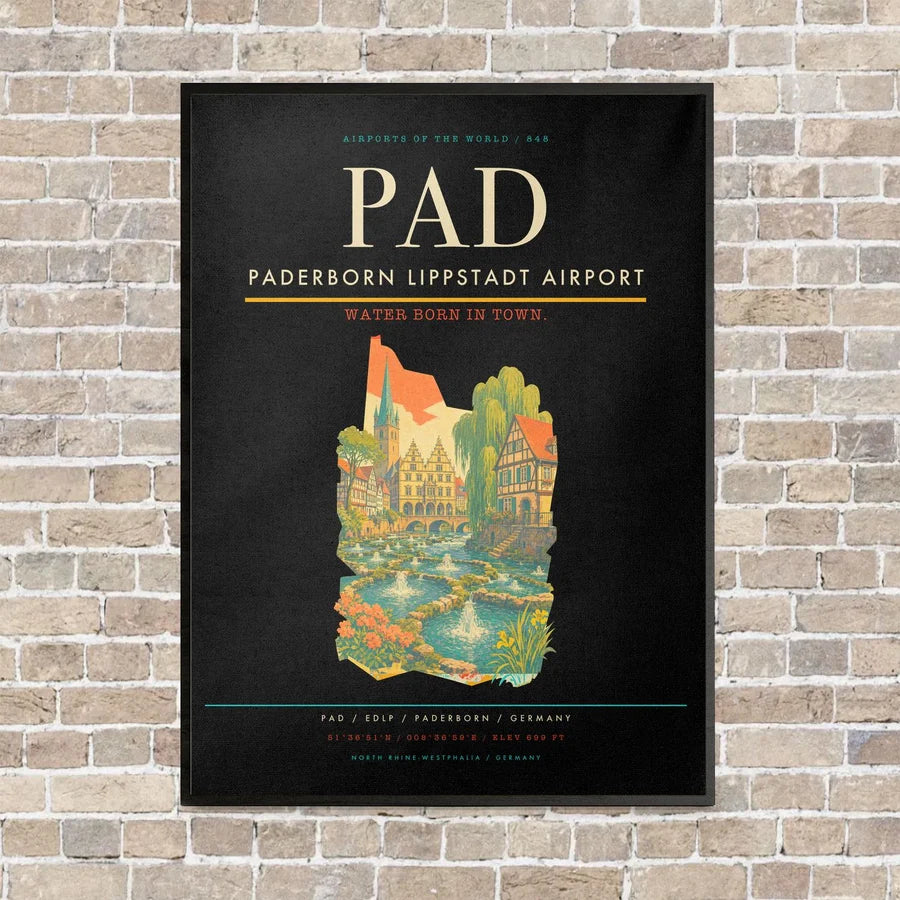Paderborn Lippstadt Airport PAD vertical canvas print - framed - black background