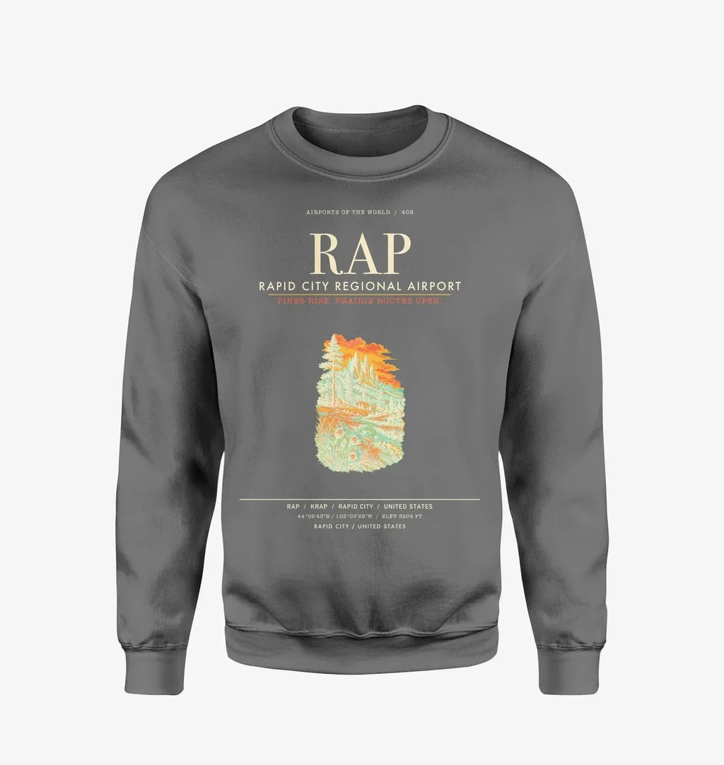 Rapid City Regional Airport (RAP) design on gray sweatshirt