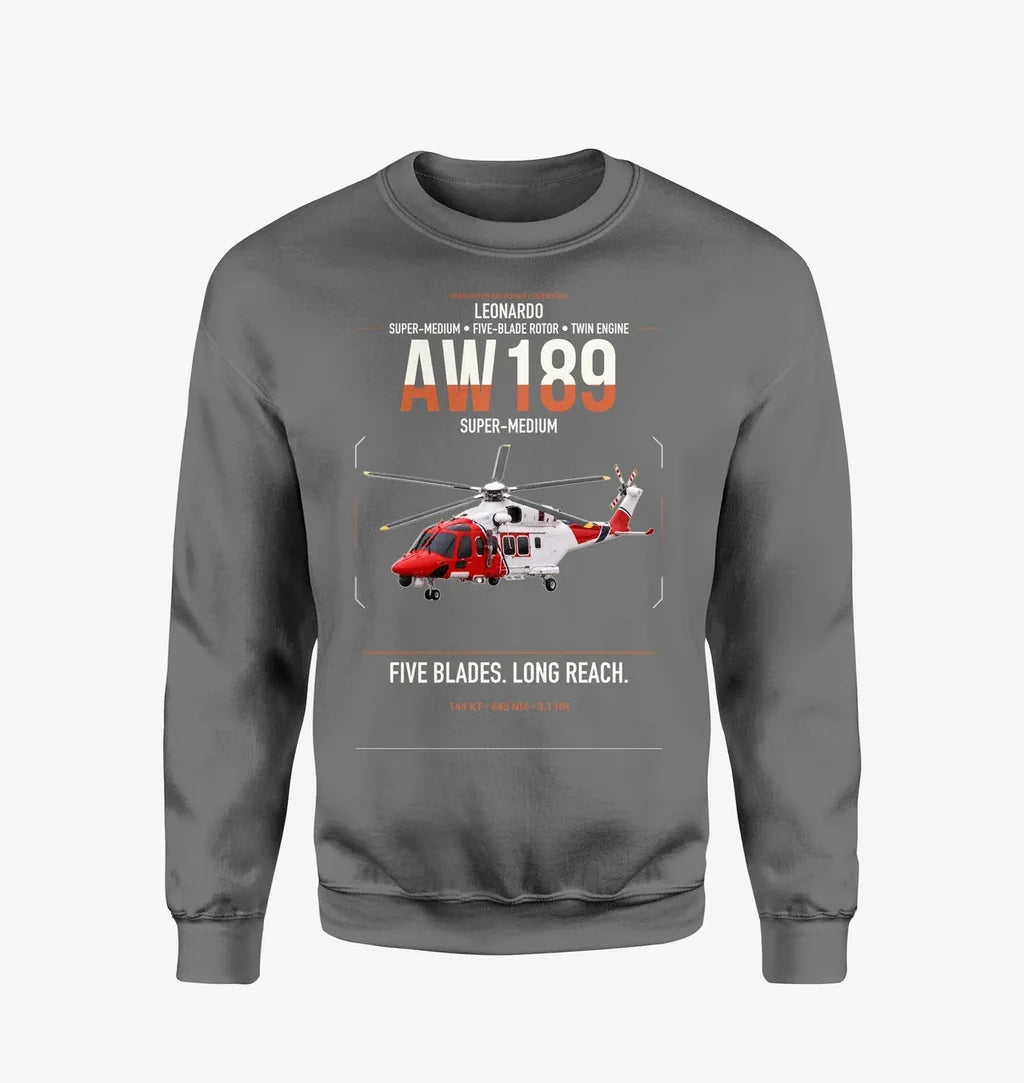 Leonardo AW189 design on gray sweatshirt