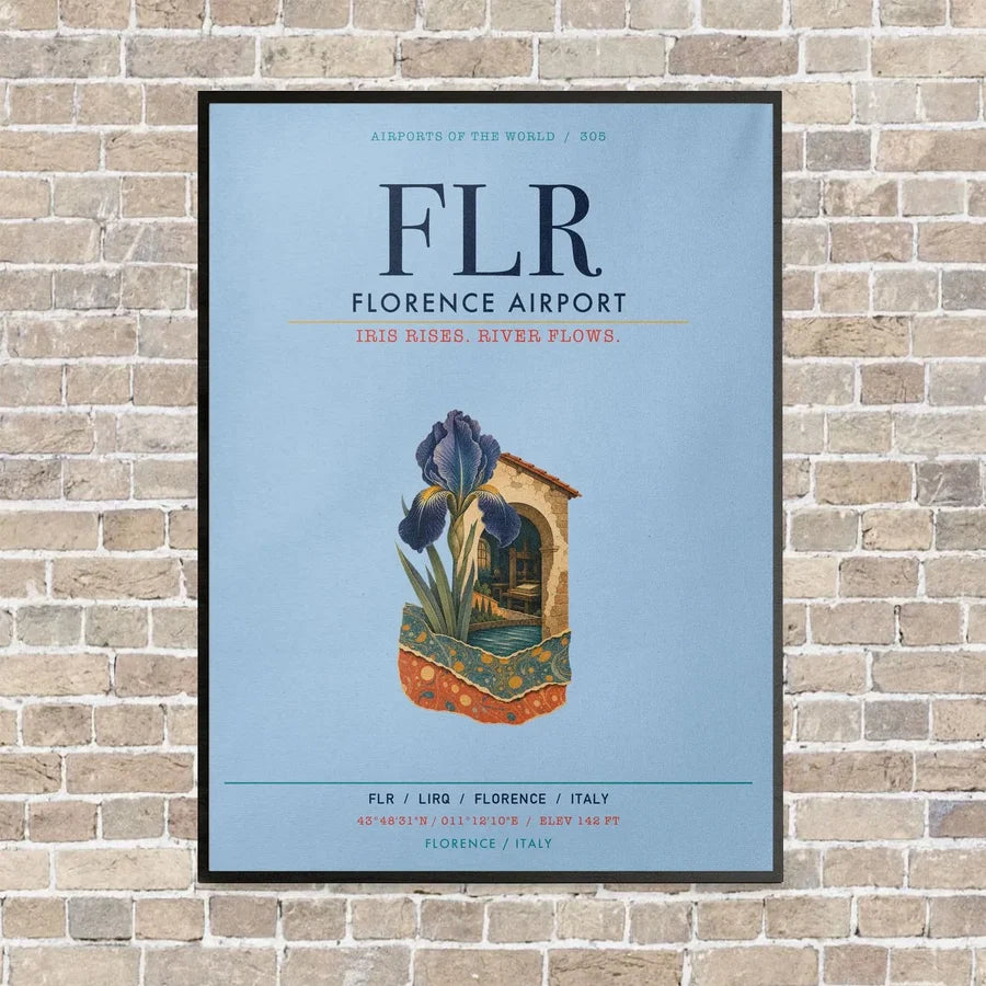 Florence Airport FLR vertical canvas print - framed - light blue background