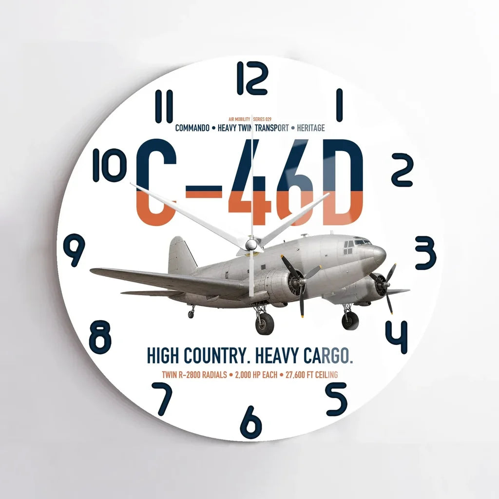 C-46D Commando design on white no frame wall clock
