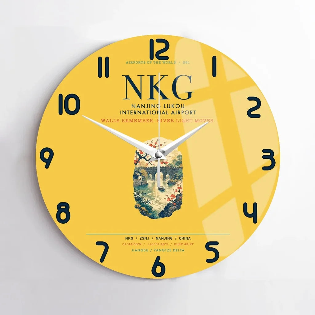 Nanjing Lukou International Airport (NKG) design on yellow no frame wall clock