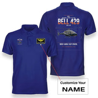 Thumbnail for Bell 429 design on blue+name double-side polo t-shirt, double-side print